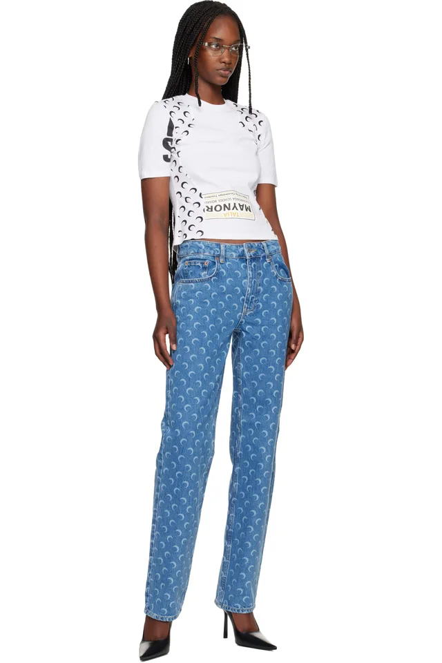 Marine Serre Blue Moon Laser Straight Jeans, photo 4 of 4 from SSENSE