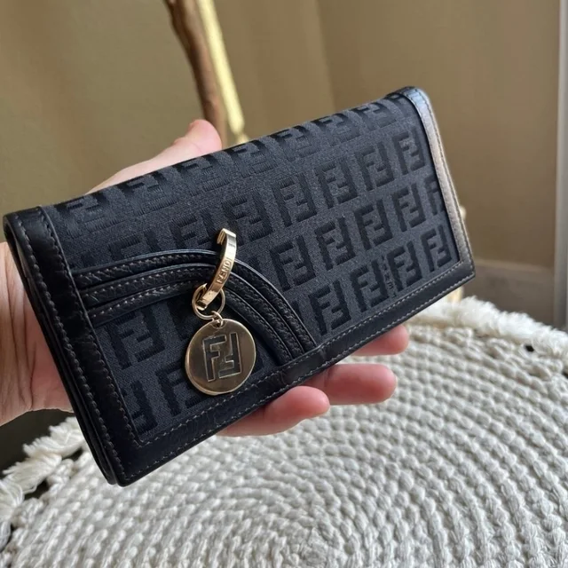 Fendi Zucca Long Black Canvas And Leather Trimmed Long Wallet in black|gray Canvas from Poshmark, photo 1 of 1