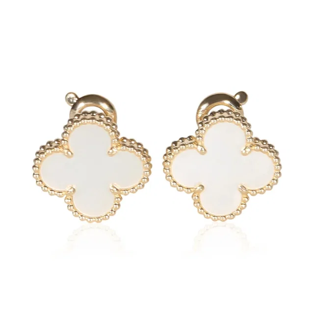Van Cleef & Arpels Yellow Gold Mother Of Pearl Vintage Alhambra Earrings in Yellow from Truefacet