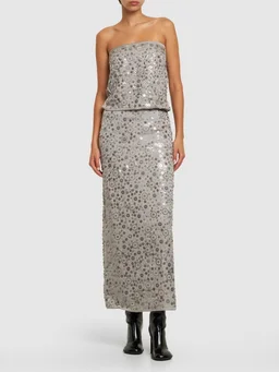 Saks Potts Long straight skirt with decorative details in 100% Modal, 100% Platinum, photo 2 of 5 from LUISAVIAROMA