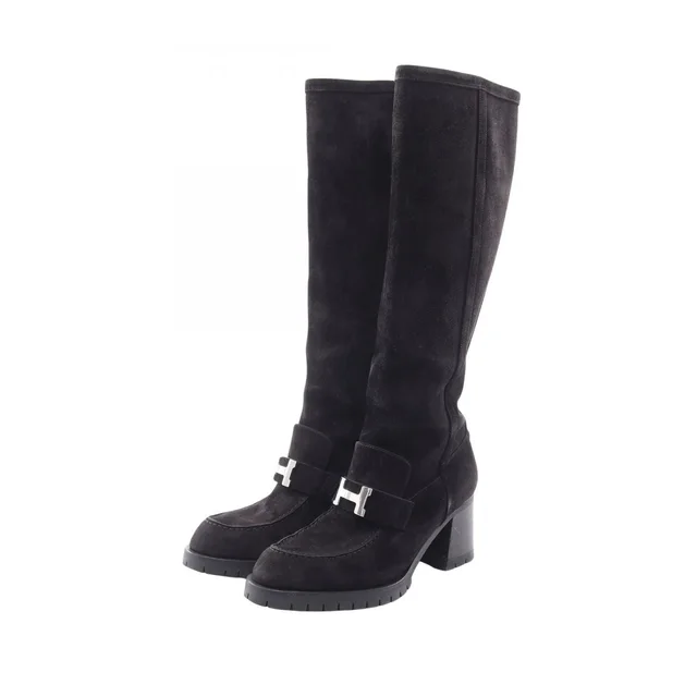Hermès Boots Folie Long Black Suede in Black Suede from The Reluxe