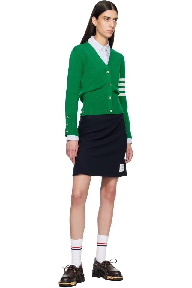 Thom Browne Green Classic Cashmere 4-Bar V-Neck Cardigan, photo 4 of 4 from SSENSE
