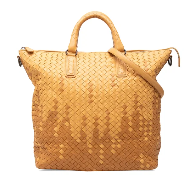 Brown Bottega Veneta Bicolor Nappa Intrecciato Convertible Tote Satchel in Brown Nappa leather from Designer Revival