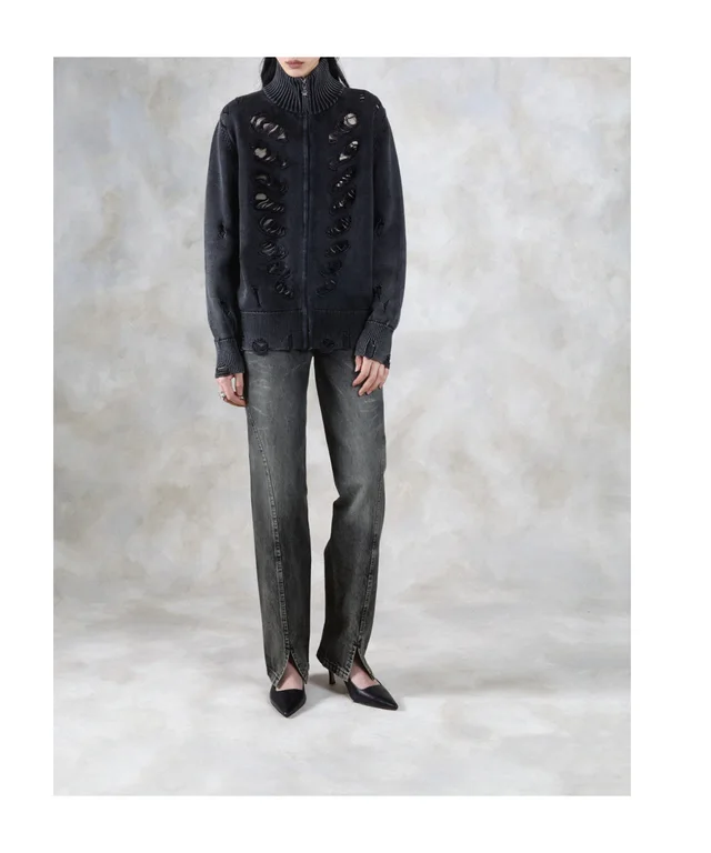 Avavav Distressed Zip-Up Cardigan, photo 2 of 3 from SENSER