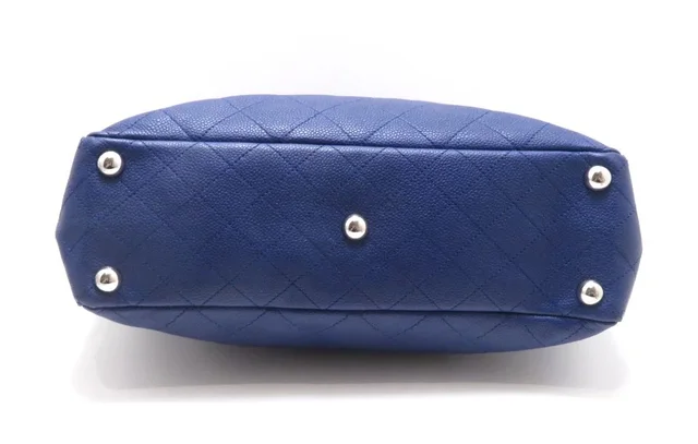 Chanel Quilted Tote Bag Caviar Leather Blue in Blue Caviar leather from The Reluxe