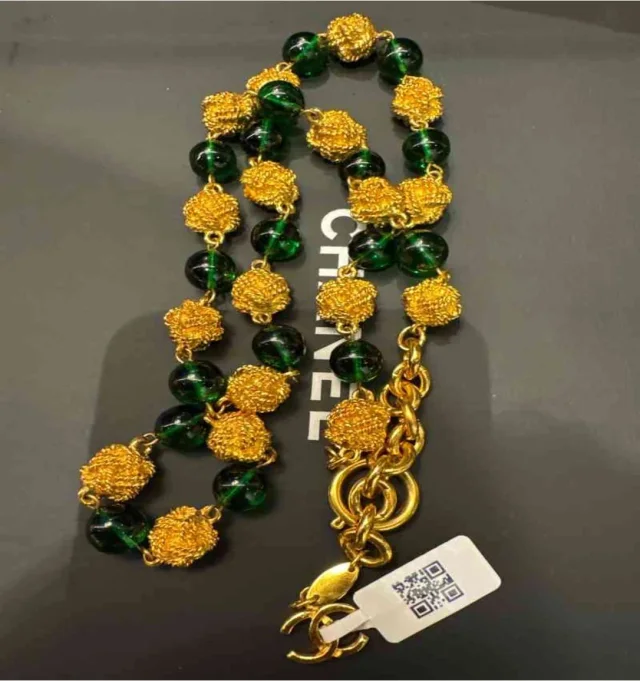Chanel Glass Gold Ball Necklace in Green from Luxury Promise, photo 1 of 1