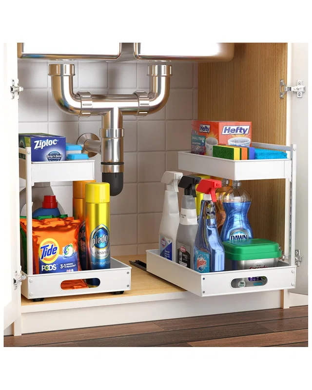 Sorbus Set of 2 Under Sink White Organizer With Sliding Tracks, image 1 of 1 from Rue La La