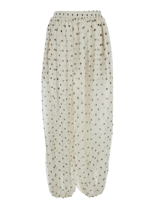 Msgm White Pants with All-over Polka Dot Print in Tech Fabric Women in White 100% Polyester, photo 2 of 6 from Gaudenzi Boutique