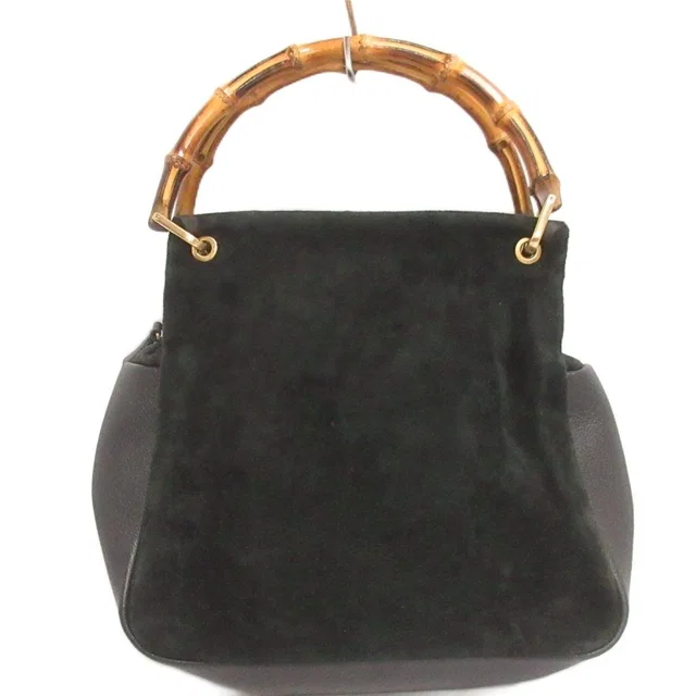 Gucci Vintage Bamboo Handle Handbag Suede 000 Black in Black Suede from The Reluxe
