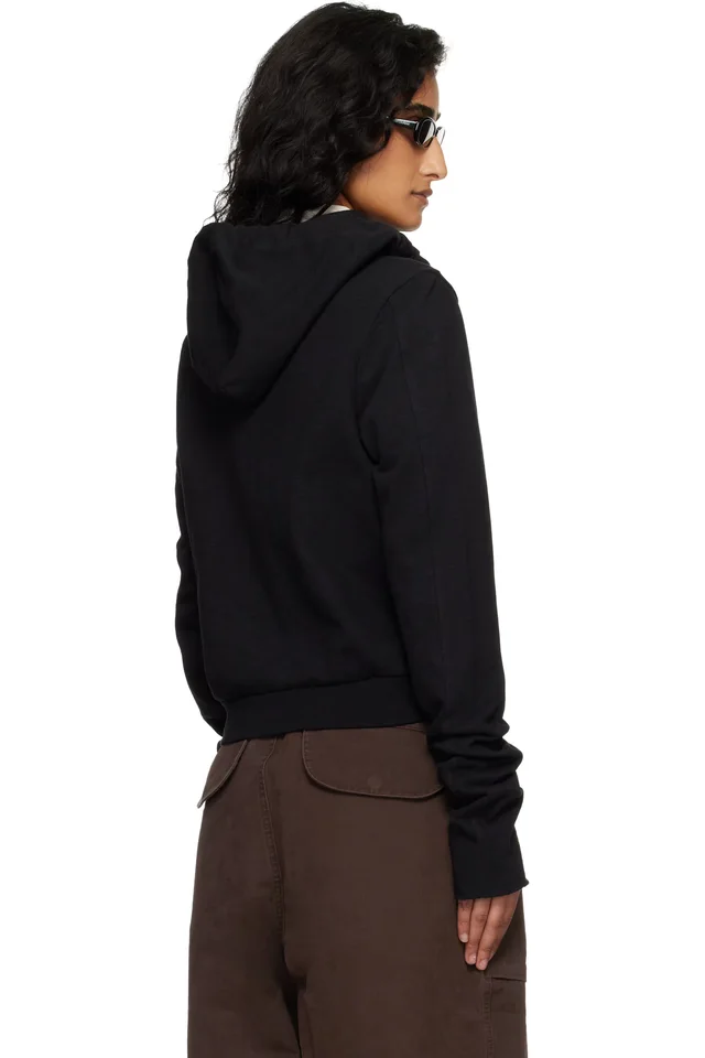 Entire Studios Black Lightweight Cropped Zip Up Hoodie, photo 3 of 4 from SSENSE