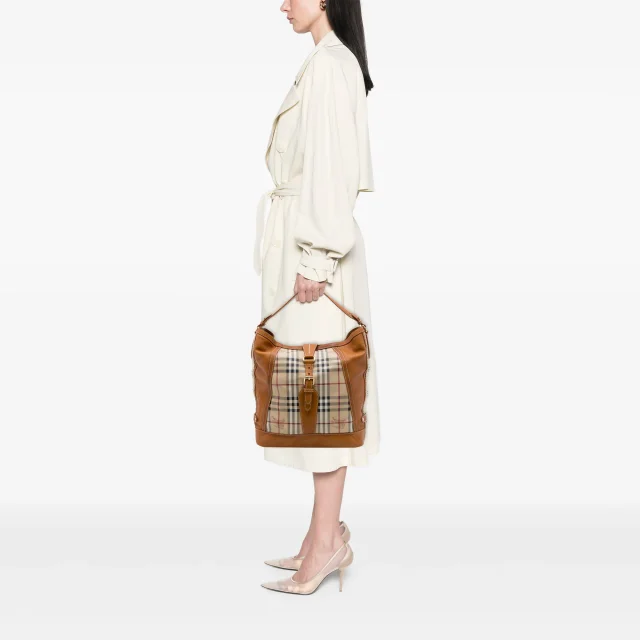 Burberry Haymarket Check Coated Canvas and Calfskin Bucket Bag in Beige Calfskin from Designer Revival, photo 6 of 6