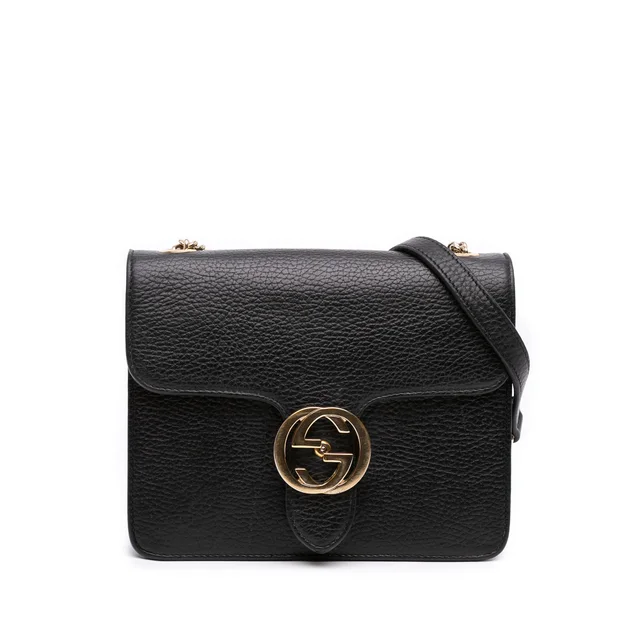 Black Gucci Small Dollar Calfskin Interlocking G Crossbody in Black Calfskin from Designer Revival