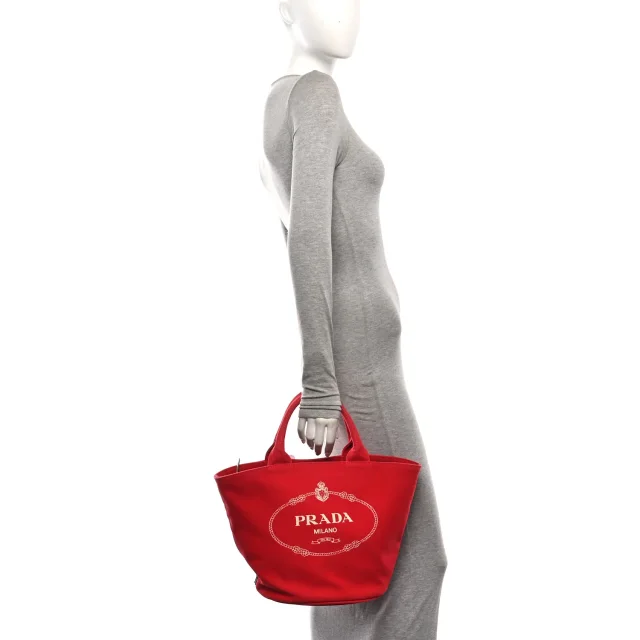 Prada Canapa Small Shopping Tote Rosso in Canvas from FASHIONPHILE, photo 2 of 10