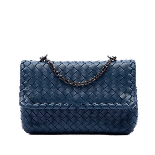 Blue Bottega Veneta Baby Nappa Intrecciato Olimpia Crossbody in Blue Nappa leather from Designer Revival