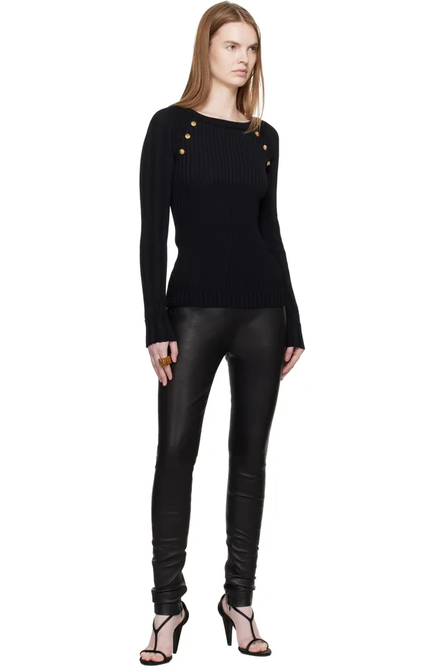 BALMAIN Black Knit Buttons Sweater, photo 4 of 4 from SSENSE