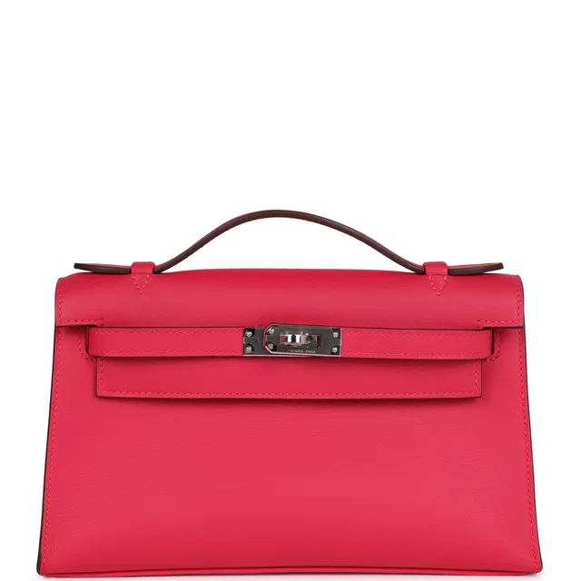 Hermès Kelly Pochette Rose Extreme Swift Palladium Hardware in Pink Swift leather from Madison Avenue Couture