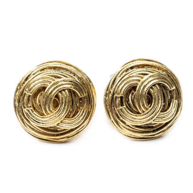 Chanel CC Logo Round Clip-On Earrings Gold Plated in Gold from The Reluxe