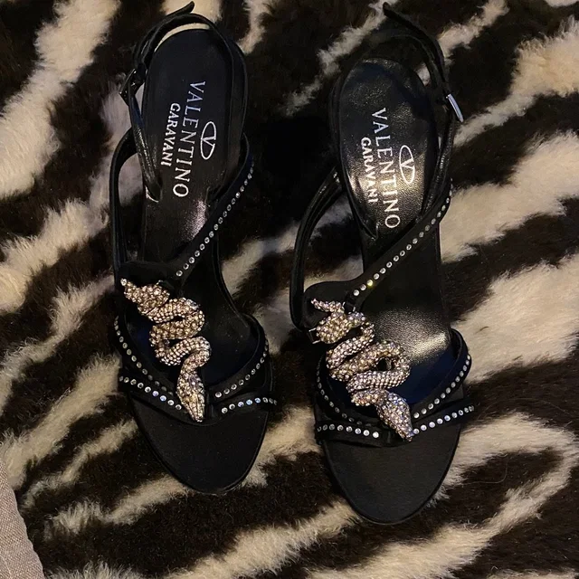 Valentino Garavani Black Slingback Heels With Crystal Snake Detail in silver|black|gray from Poshmark