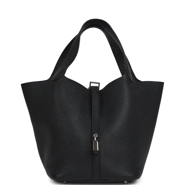 Hermès Picotin Lock 22 Black Clemence Palladium Hardware in Black Clemence leather from Madison Avenue Couture