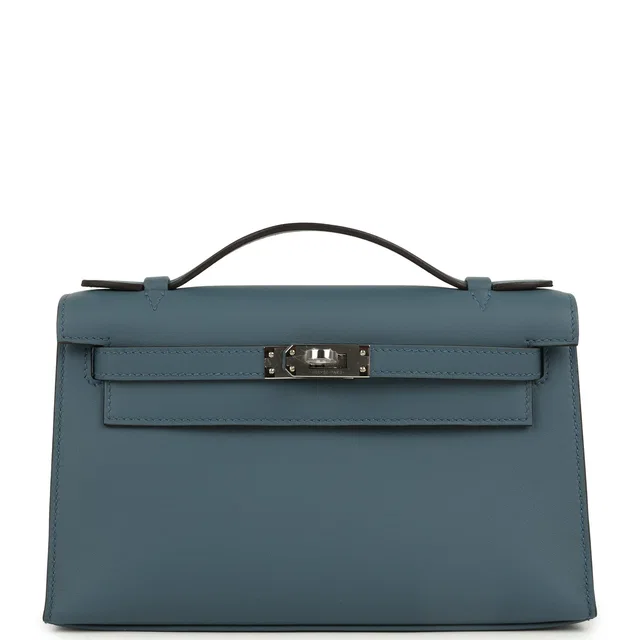 Hermès Kelly Pochette Bleu Tempette Swift Palladium Hardware in Blue Swift leather from Madison Avenue Couture