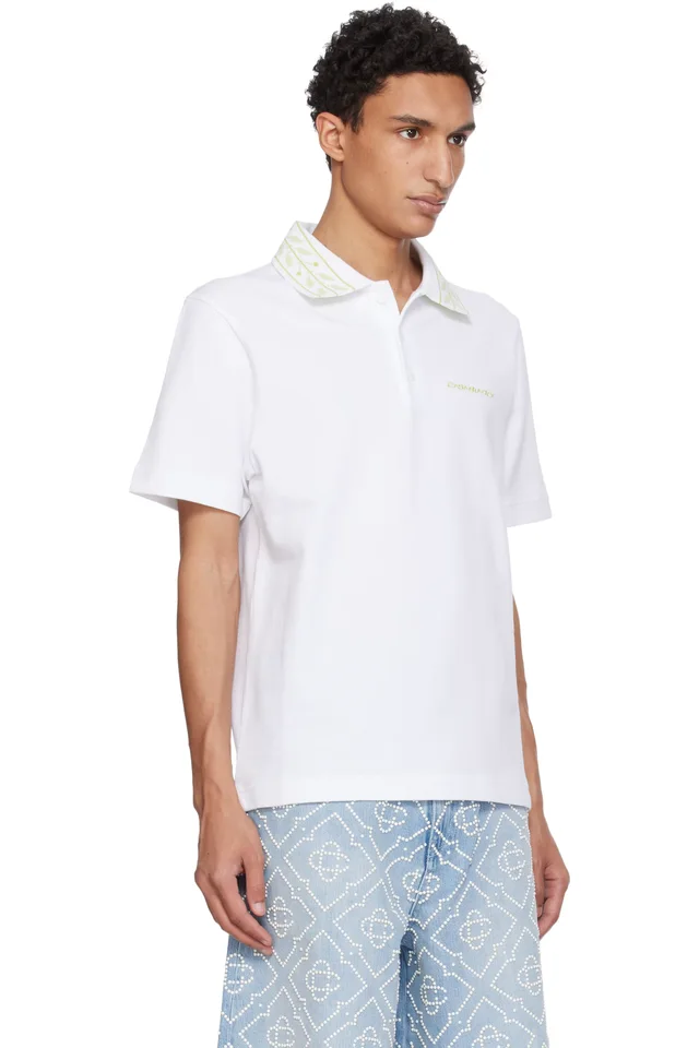 Casablanca White Laurel Piqué Polo, photo 2 of 4 from SSENSE