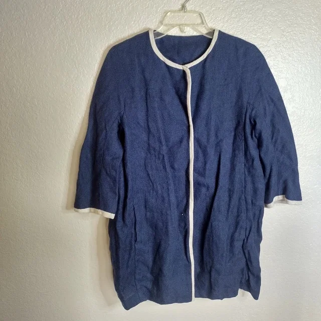 Max Mara Linen Cotton Lagenlook Lightweight Crew Neck Jacket Sz 8 in blue from Poshmark