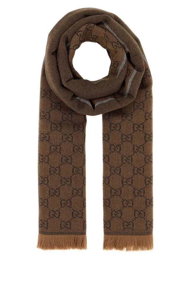 Gucci Gessy Gg Scarf — Brown Exterior: Wool Scarfs in Brown Wool from HEWI