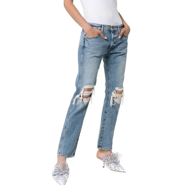 Khaite Blue Denim Kyle Distressed Jeans in Blue Denim from HEWI