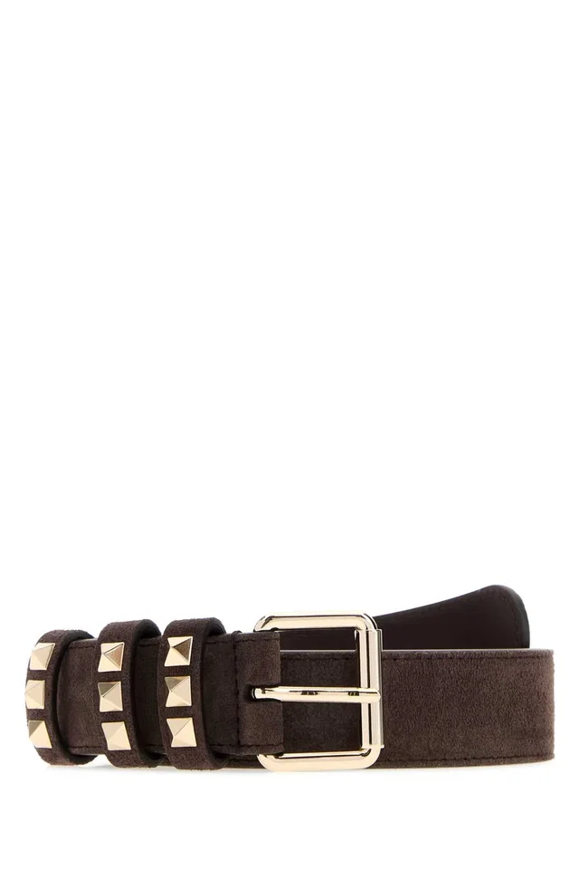Valentino Garavani Studded Suede Belt — Brown in Brown Suede from HEWI