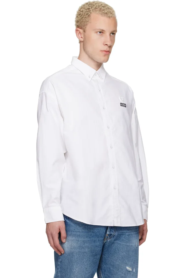 AAPE by A Bathing Ape White 'AAPENOW' Moonface Logo Long Sleeve Shirt, photo 2 of 2 from SSENSE
