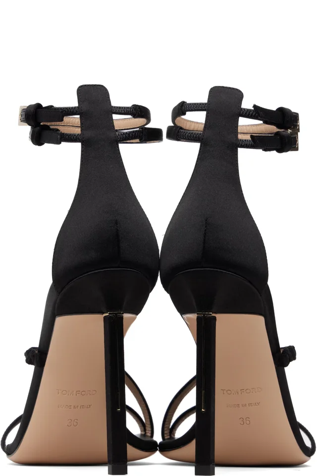 TOM FORD Black Satin T Ankle Strap Sandals, photo 2 of 5 from SSENSE