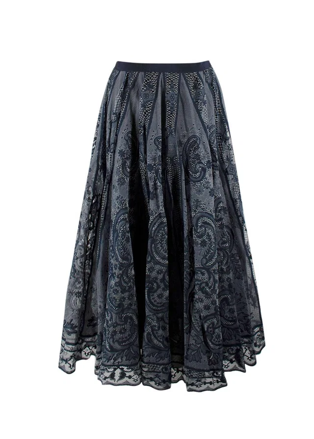 Dior Navy Cotton Blend Embroidered Midi Skirt in Navy Silk from HEWI