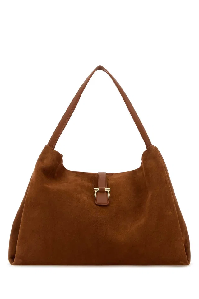 Ferragamo Shoulder Bag — Brown in Brown Suede from HEWI