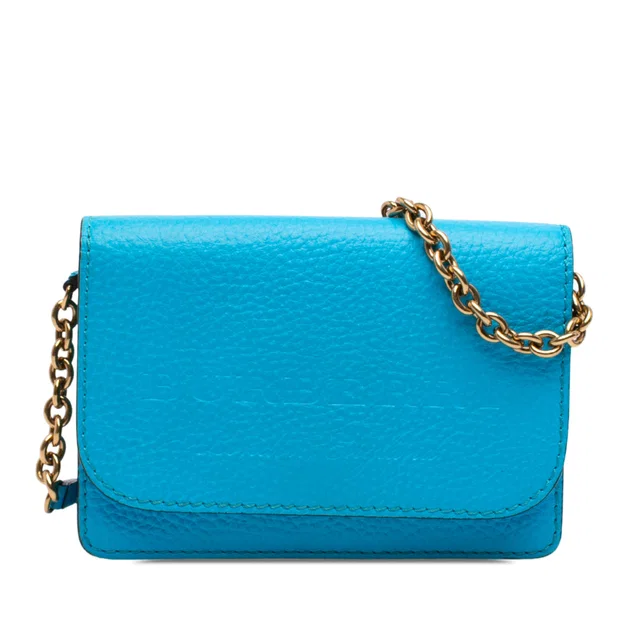 Blue Burberry Pebbled Leather Embossed Logo Hampshire Wallet on Chain Crossbody Bag in Blue Leather from Designer Revival, photo 1 of 1