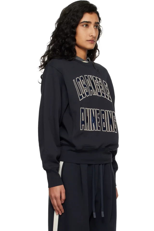 ANINE BING Navy Harry Shrunken Sweatshirt, photo 2 of 4 from SSENSE