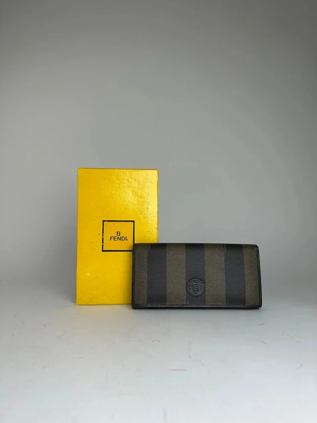 Fendi Vintage Pequin Stripe Coated Canvas Long Wallet Brown Black in red|brown Coated canvas from Grailed