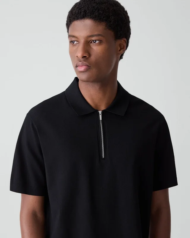 Theory Quarter-Zip Polo Shirt in Light Bilen in BLACK 62% Viscose, 38% Polyester; Exclusive Of Elastic, photo 12 of 14 from Theory