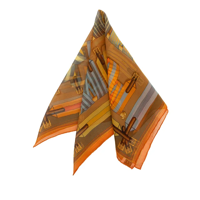 Brown Hermès Les Sangles Handkerchief in Brown Silk from Designer Revival, photo 1 of 1