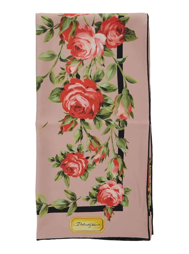 DOLCE E GABBANA Multicolor Square Silk Scarf with Logo on the Front and Floral All-Over Motif for Women in Multicolor 100% Silk, photo 2 of 6 from Gaudenzi Boutique