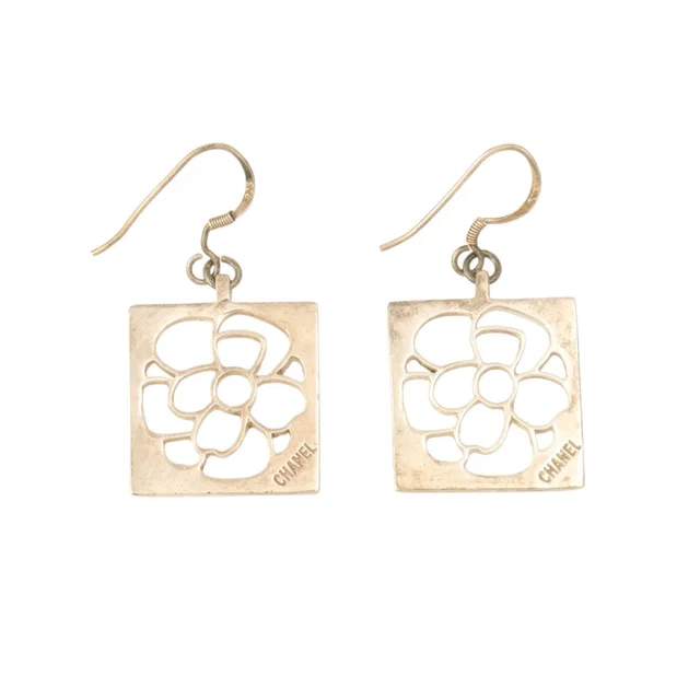 Chanel Camellia Motif Swinging Earrings - Silver in Silver from VINTAGE QOO TOKYO