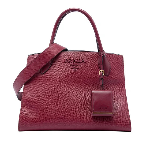 Red Prada Medium Saffiano Cuir Monochrome Top Handle Tote Satchel in Red Saffiano leather from Designer Revival