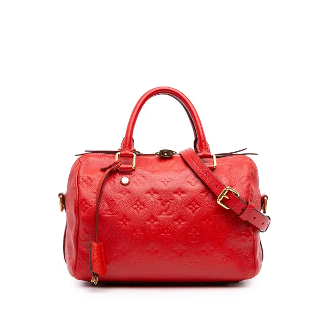 Red Louis Vuitton Monogram Empreinte Speedy Bandouliere 25 Satchel in Red Leather from Designer Revival