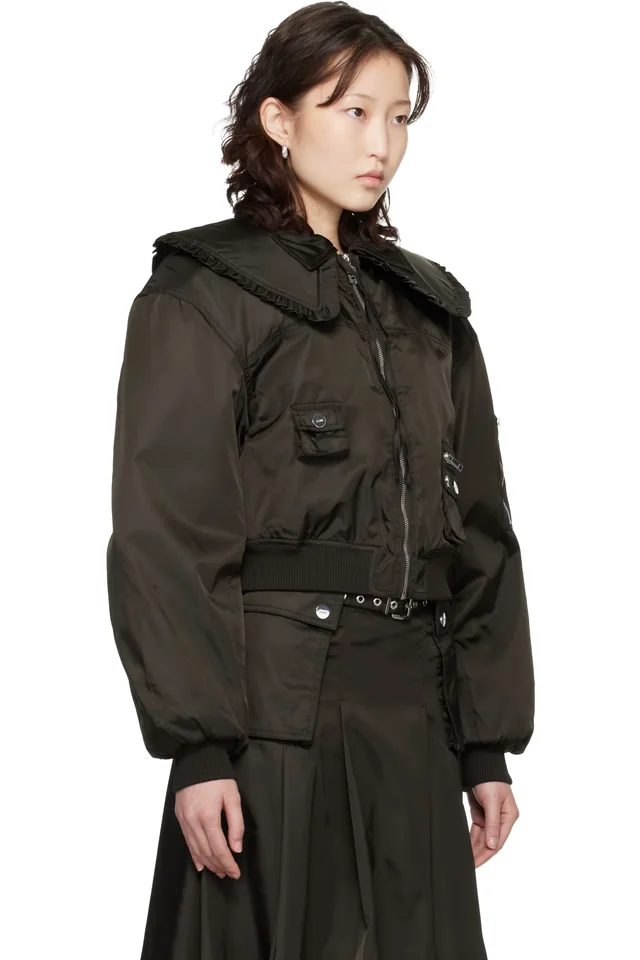 GANNI Brown Duchesse Nylon Bomber Jacket, photo 2 of 2 from SSENSE
