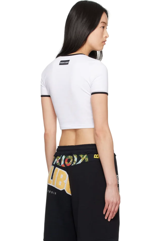 Marine Serre White Moon Logo Jersey Cropped T-shirt, photo 3 of 4 from SSENSE