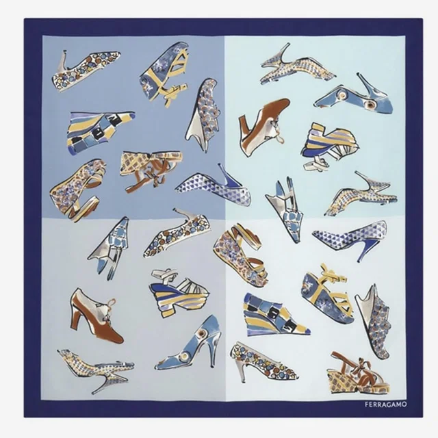 Ferragamo Genio Print Silk Scarf — Blue Scarfs in Blue Silk from HEWI