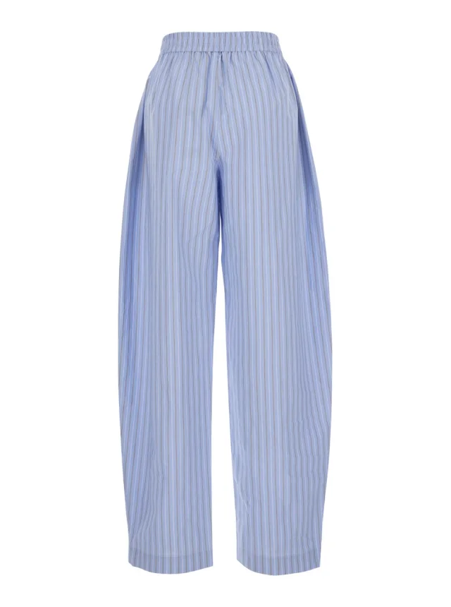 Rotate Blue Pants with Elastic Waist and Striped Design in Cotton Poplin for Women in 100% Biologic Cotton, photo 3 of 6 from Gaudenzi Boutique