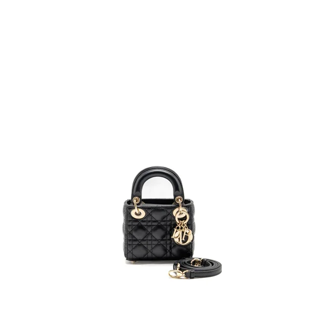 Micro Lady Dior Bag Cannage Lambskin Black LGHW in Black Lambskin from EMIER