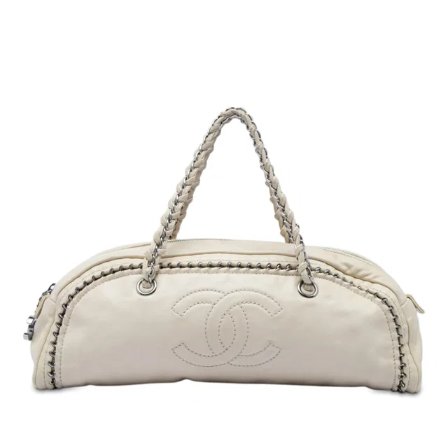 White Chanel Small Calfskin Luxe Ligne Bowler Bag Handbag in White Calfskin from Designer Revival