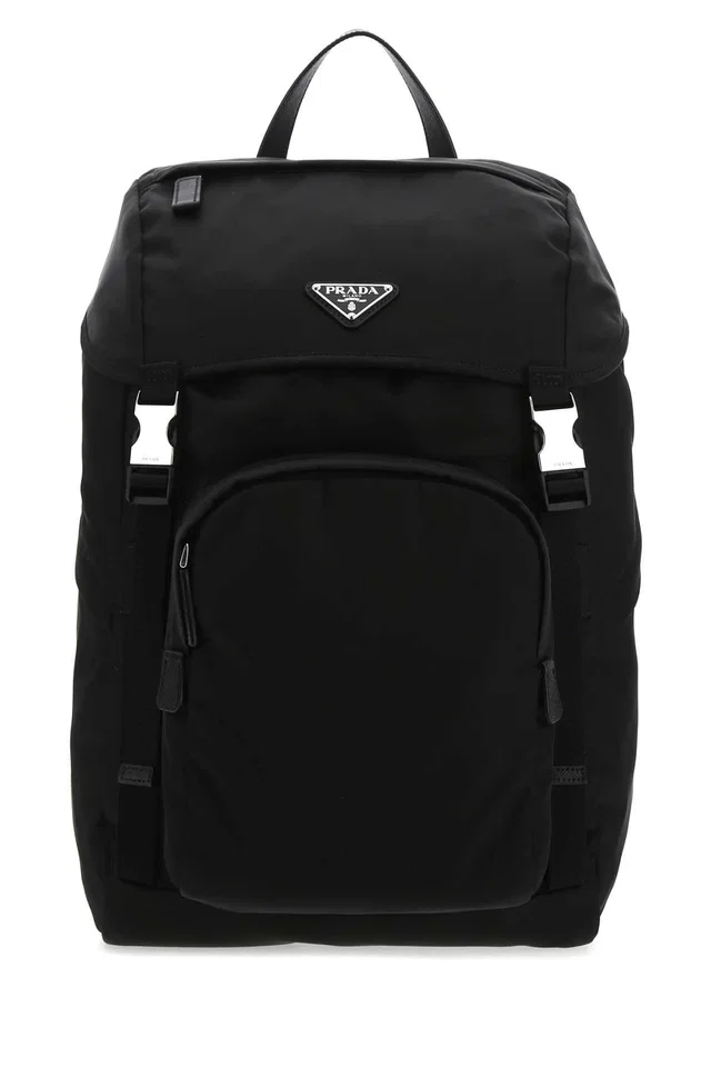 Prada Re-Nylon And Calfskin Backpack — Black Poliammidericiclata-vitello in Black Calfskin from HEWI