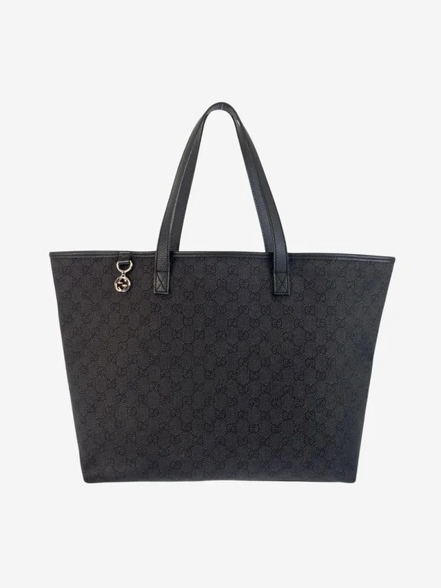 Gucci Black GG canvas and leather tote bag in Black Canvas from Sign of the Times